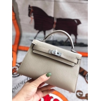 Grade Quality Hermes original mini Kelly chevre mysore K19CM light grey&silver Metal