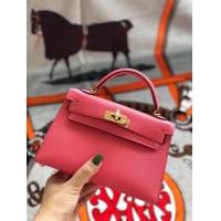 Unique Grade Hermes original mini Kelly chevre mysore K19CM Watermelon red&Gold Metal