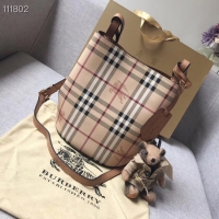 Chic Discount BURBERRY Banner small vintage check and leather tote Bag 1581 brown