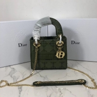 Discount MINI LADY DIOR TOTE BAG IN EMBROIDERED CANVAS C4531 Blackish green