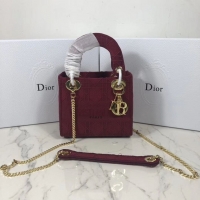 Free Shipping MINI LADY DIOR TOTE BAG IN EMBROIDERED CANVAS C4531 Bordeaux