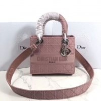 Top Design LADY DIOR TOTE BAG IN EMBROIDERED CANVAS C4532 pink