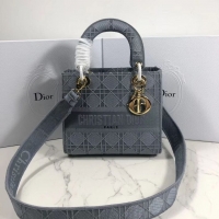 Luxury Discount LADY DIOR TOTE BAG IN EMBROIDERED CANVAS C4532 grey blue