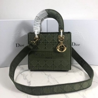 Good Looking LADY DIOR TOTE BAG IN EMBROIDERED CANVAS C4532 Blackish green