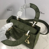 Good Looking LADY DIOR TOTE BAG IN EMBROIDERED CANVAS C4532 Blackish green