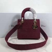 Chic Reproduction LADY DIOR TOTE BAG IN EMBROIDERED CANVAS C4532 Bordeaux