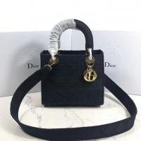 Best Quality LADY DIOR TOTE BAG IN EMBROIDERED CANVAS C4532 black