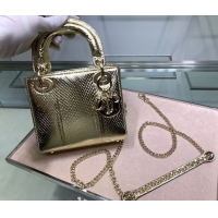 Traditional Discount MINI LADY DIOR TOTE BAG ORIGINAL PYTHON LEATHER D2358 Gold