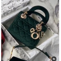 Buy Low Price MINI LADY DIOR Velvet BAG M424 Dark Green