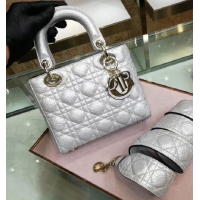 Famous Brand Dior MINI LADY DIOR CALFSKIN BAG M0574 Silvery white