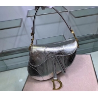 New Faux Dior SADDLE Snake skin tote C9046 silver