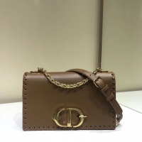 Unique Grade DIOR 30 MONTAIGNE THREADED EDGES CALFSKIN FLAP CHAIN BAG M9220 brown