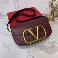 Duplicate VALENTINO Origianl leather shoulder bag V0030 Burgundy