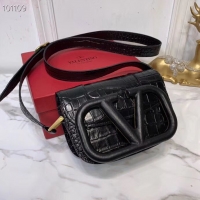 Hot Sell VALENTINO Origianl Crocodile leather shoulder bag V0032 black