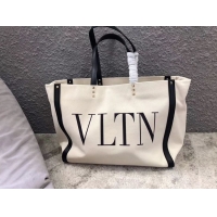 New Fashion VALENTINO Rockstud Canvas Shopping Bag V0978 Wihte&Black