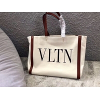 Low Cost VALENTINO Rockstud Canvas Shopping Bag V0978 Wihte&Wine