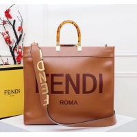 Top Quality FENDI Shopper leather bag F6398 Brown