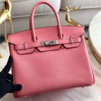 Top Quality Hermes original Epsom Leather HB35O pink&silver Metal