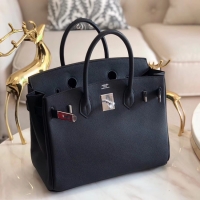 Unique Style Hermes original Epsom Leather HB35O black&silver Metal