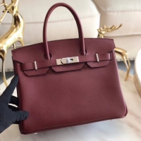 Chic Reproduction Hermes original Epsom Leather HB35O Burgundy&silver Metal