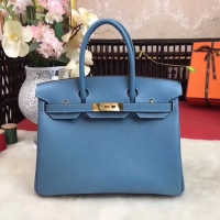 Discount Hermes original Epsom Leather HB35O sky blue&gold Metal