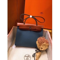 Top Quality Hermes Herbag 31CM Original Canvas Leather & Calfskin 45987 Blue&Brown