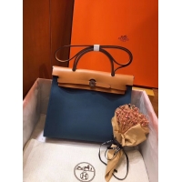 Unique Discount Hermes Herbag 31CM Original Canvas Leather & Calfskin 45987 Blue&Apricot