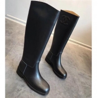 Low Price Chanel Classic Leather CC Flat High Boots Black (DLY-9101924 )