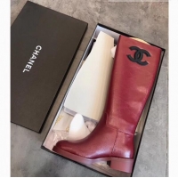 Most Popular Chanel Classic Leather CC Flat High Boots Burgundy (DLY-9101925 )