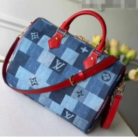 Discount Louis Vuitton Speedy Bandoulière 30 in Damier Monogram Denim Canvas M45041 Blue/Red