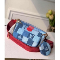 New Style Louis Vuitton Multi Pochette Accessoires Shoulder Bag in Damier Monogram Denim Canvas M44990 Blue/Red