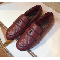 Top Grade Chanel Quilted Lambskin and Wool Flat Loafers Burgundy 2019 (SIYA-9102443 )