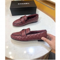 Top Grade Chanel Quilted Lambskin and Wool Flat Loafers Burgundy 2019 (SIYA-9102443 )