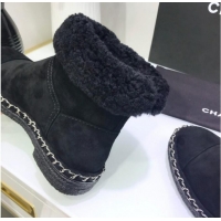 Good Taste Chanel Suede Wool Chain Trim Flat Short Boots G34113 Black 2019 (JINC-9102452 )