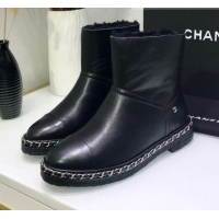 Luxury Chanel Calfskin Wool Chain Trim Flat Short Boots G34113 Black 2019 (JINC-9102454 )