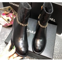 Good Looking Chanel Quilted Calfskin Chain Mid-Heel Short Boots G35091 Black 2019