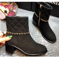 Best Product Chanel Quilted Suede Chain Mid-Heel Short Boots G35091 Dark Gray 2019 