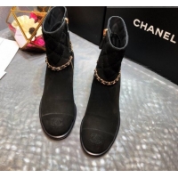 Best Product Chanel Quilted Suede Chain Mid-Heel Short Boots G35091 Dark Gray 2019 