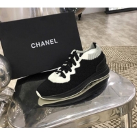 Top Quality Chanel Knit Sneakers G35199 Black 2019