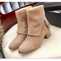 Top Design Chanel Suede Foldover Chain Short Boots G34929 Beige 2019