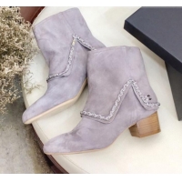 Low Cost Chanel Suede Foldover Chain Short Boots G34929 Light Gray 2019