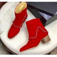 Discount Chanel Suede Foldover Chain Short Boots G34929 Red 2019