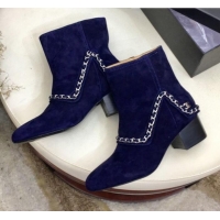 Shop Duplicate Chanel Suede Foldover Chain Short Boots G34929 Blue 2019