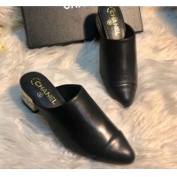 Perfect Chanel Leather Mules G34909 Black 2019 