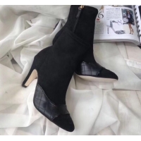 Good Product Chanel Suede and Quilted Leather Heel Short Boots Black 2019（9110121））