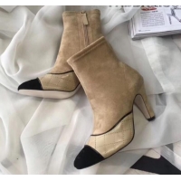 Best Luxury Chanel Suede and Quilted Leather Heel Short Boots Beige 2019 (MD-9110122 )