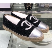 Unique Grade Chanel Tweed Espadrilles G29762 Silver/Black 2019