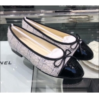 Classic Practical Chanel Tweed and Patent Calfskin Ballerinas G02819 White 2019