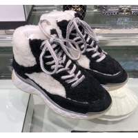 Good Quality Chanel Lambskin Fur Lace-up Short Boots G10147 Black/White 2019