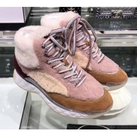 Low Price Chanel Lambskin Fur Lace-up Short Boots G10147 Pink 2019